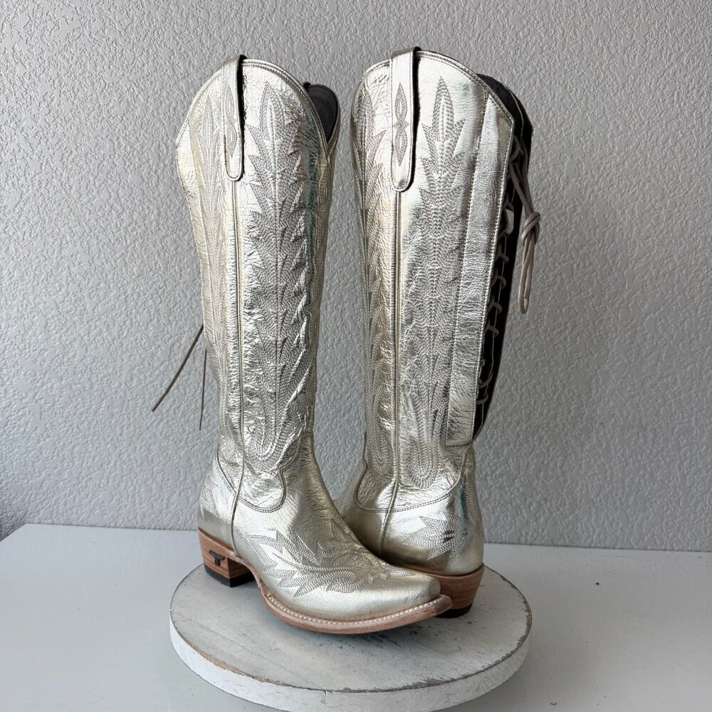 Lane LEXINGTON Knee High Womens Cowboy Boots Gold Western Cowgirl Lace Up 7.5